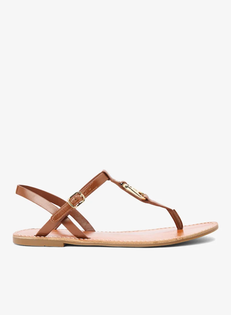 تومي هيلفيغر Leather Monogram Strap Sandals